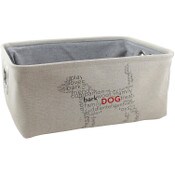Wholesale - 16x12x7" Natural Linen Rect. Pet Bin wDog Print and Bone Handles C/P 12, UPC: 634894019741